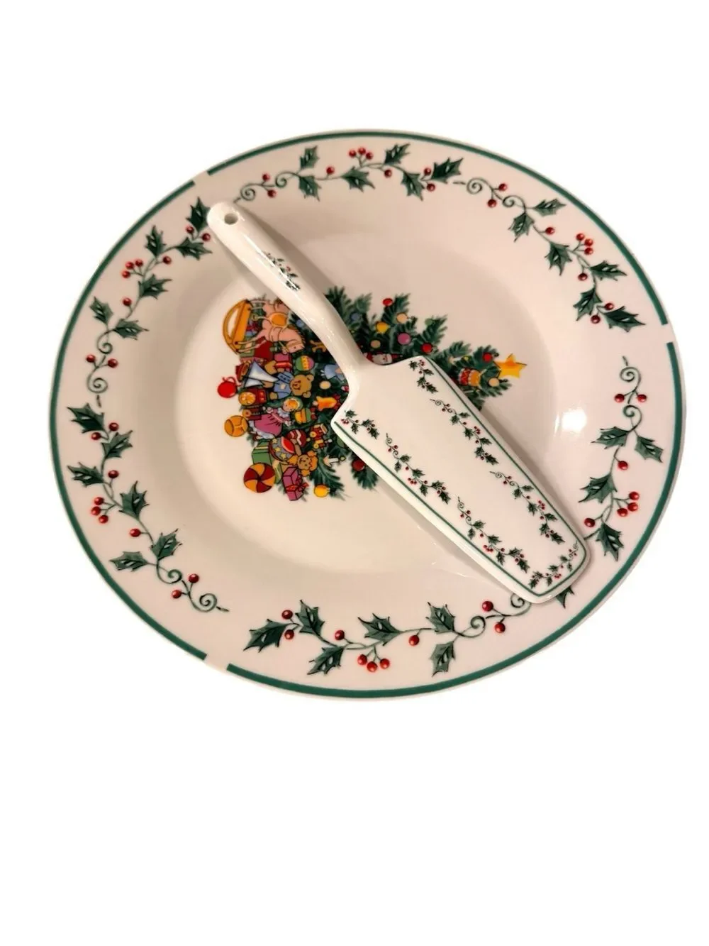 Gibson White Tree Trimming Cake Plate and Server Set 10 1/2  inch NEW in orginal